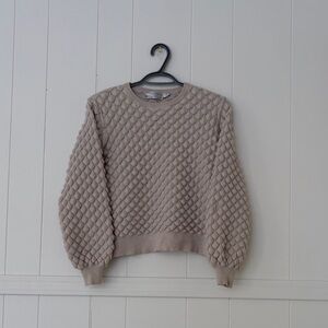 Simons Taupe Textured Crew Neck Sweater